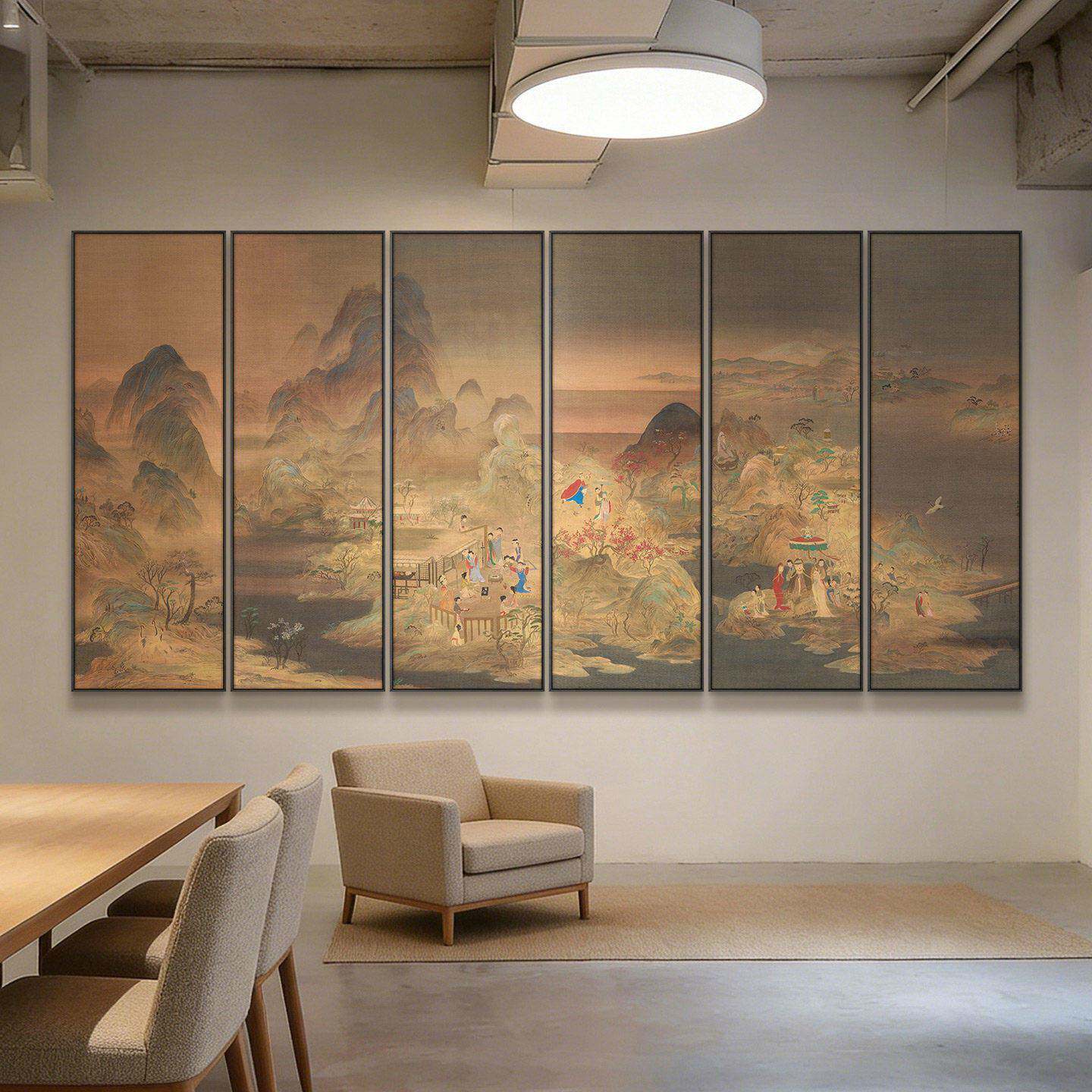 新中式古代仕女人物图挂画茶楼戏院文化厅酒店大尺寸多联装饰壁画