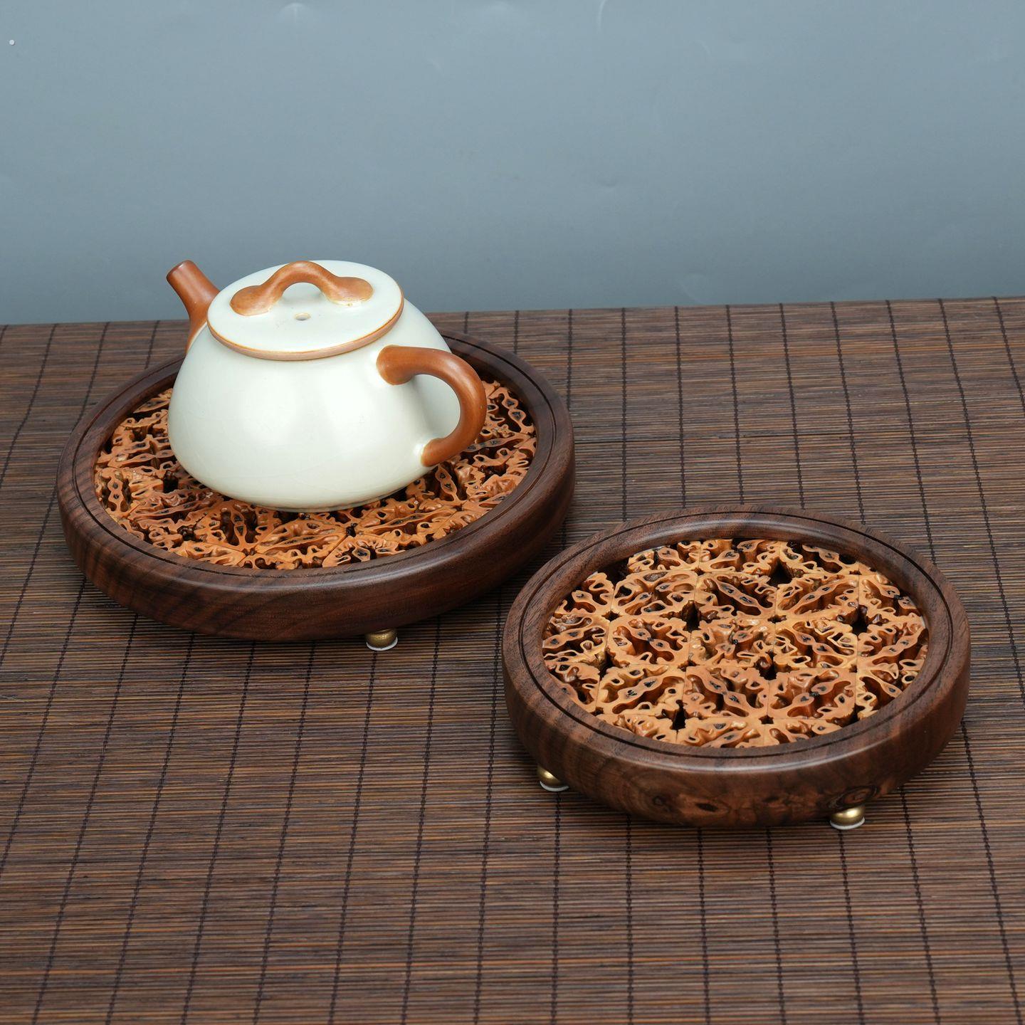 陶迷黑胡桃木杯垫 核桃茶台核桃壶承茶道茶杯垫托杯子垫隔热垫