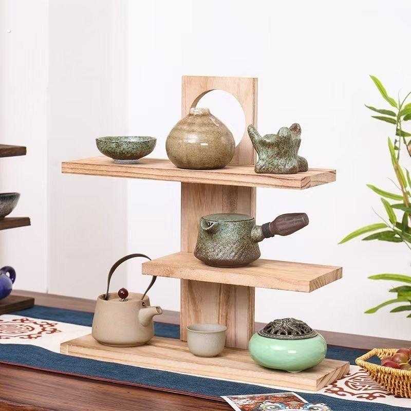 博古架小多层桌面实木复古茶具摆件家用茶杯架茶壶架子置物架展示
