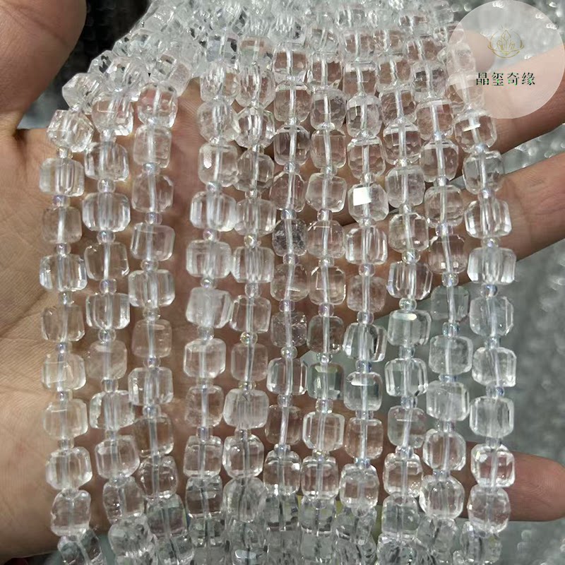 6-8mm天然白水晶切面方糖水晶四方珠散珠diy手串项链手链饰品配件