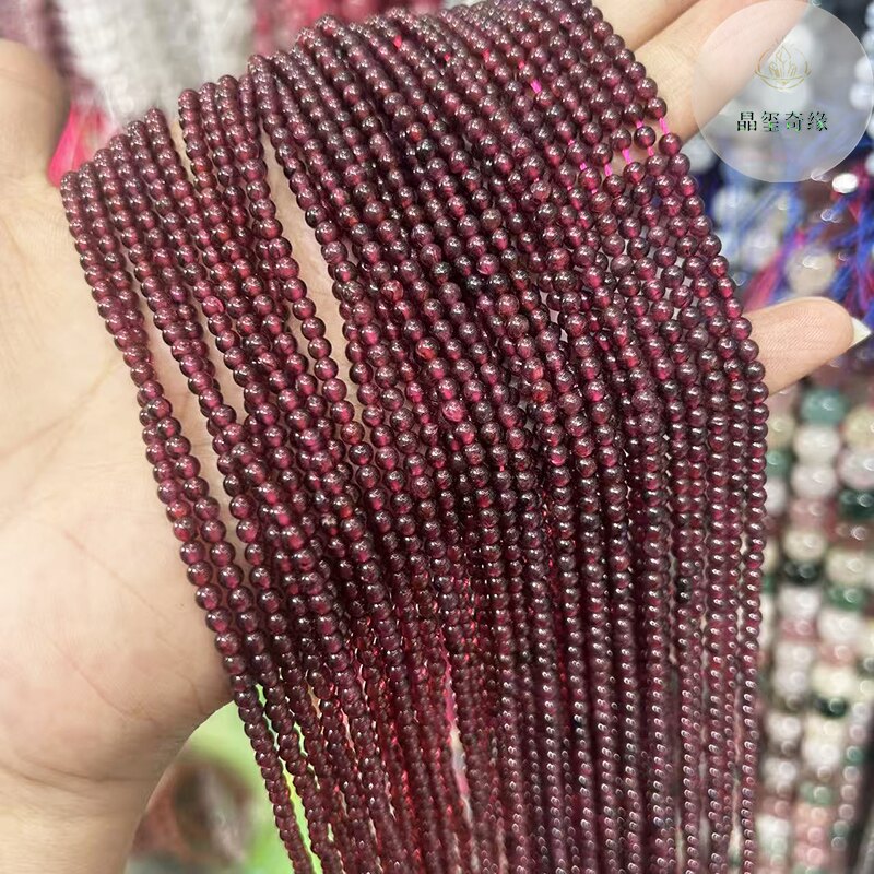 天然特级紫牙乌2-3mm酒红石榴石小圆珠散珠半成品diy串珠手链配件