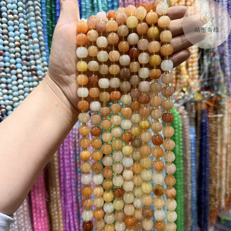 天然金丝玉雕刻南瓜珠散珠子半成品手串DIY项链手链发簪饰品配件