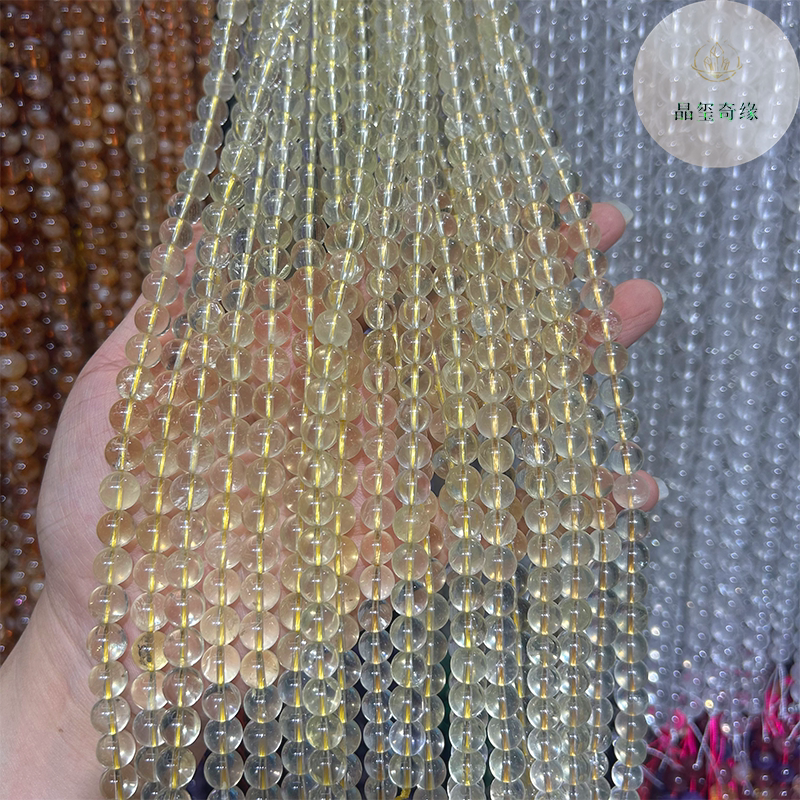 天然柠檬黄水晶圆珠散珠子diy半成品手工串珠手链项链饰品配件