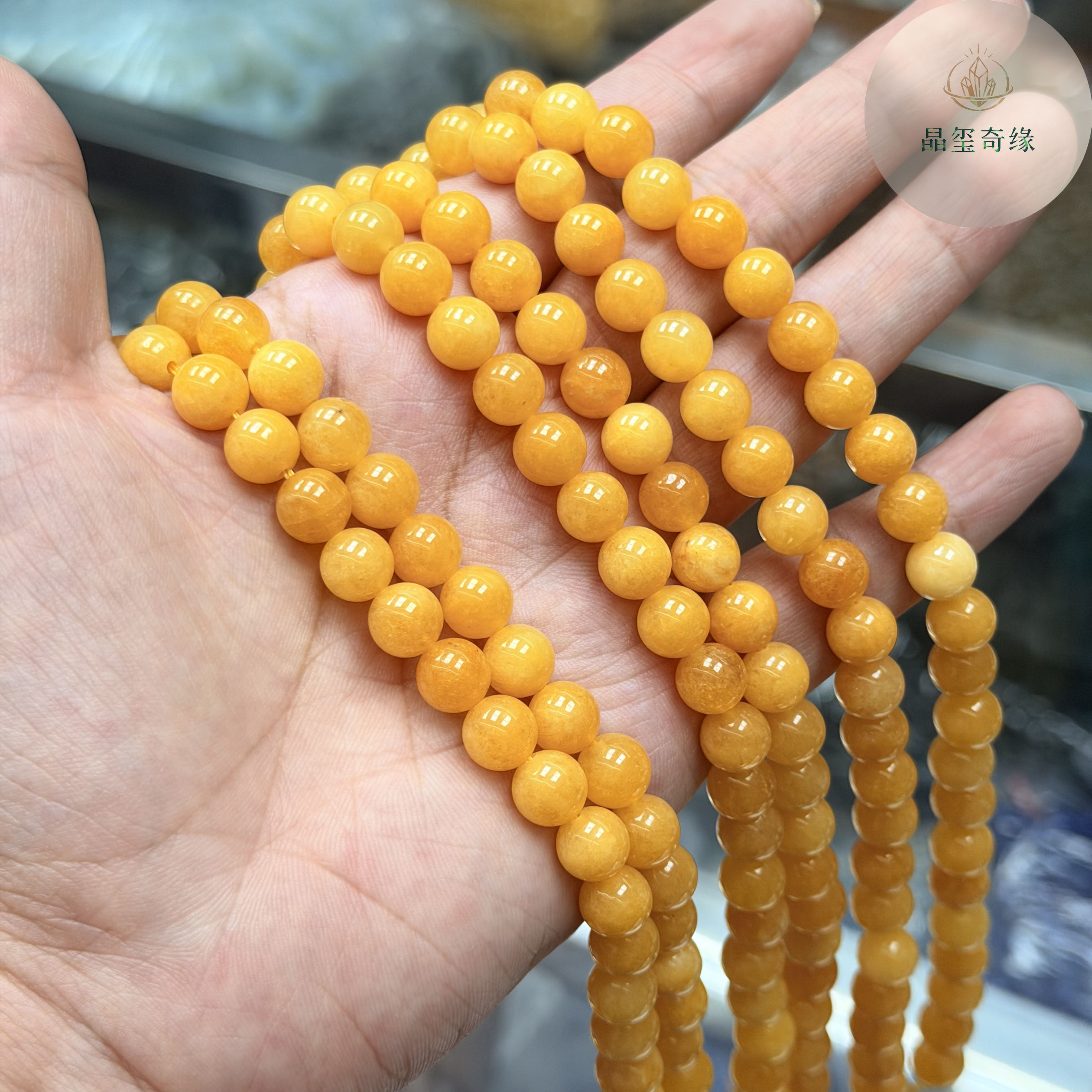 新疆天然老黄玉圆珠鸡油黄龙玉散珠半成品项链diy手链饰品串珠子