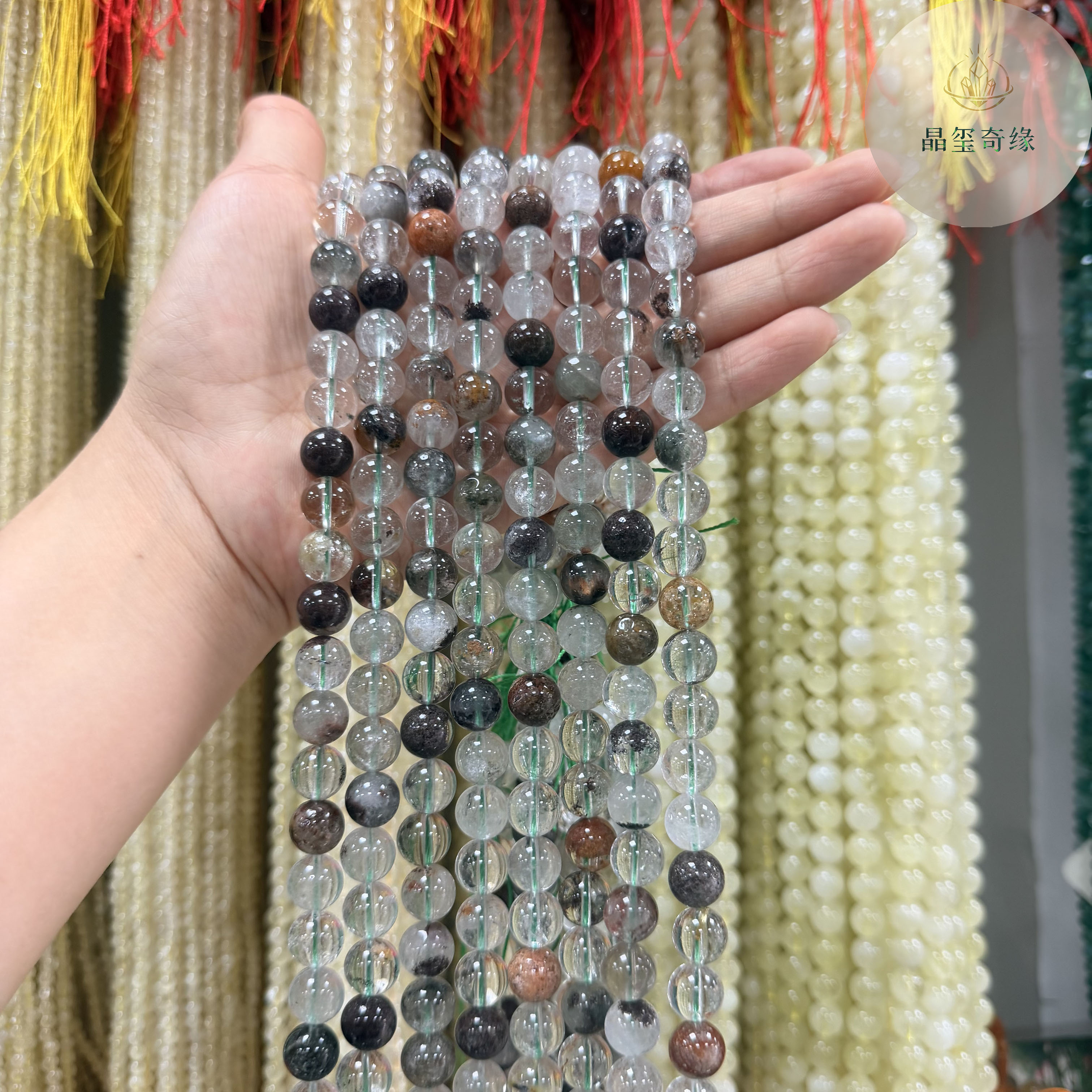 天然四季绿幽灵水晶圆珠散珠半成品Diy手工串珠项链手链配珠材料