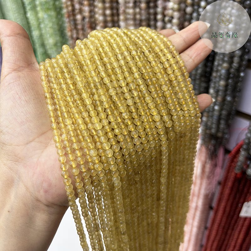 4-6mm天然特级金发晶小圆珠散珠串珠半成品diy耳饰手链项链配件