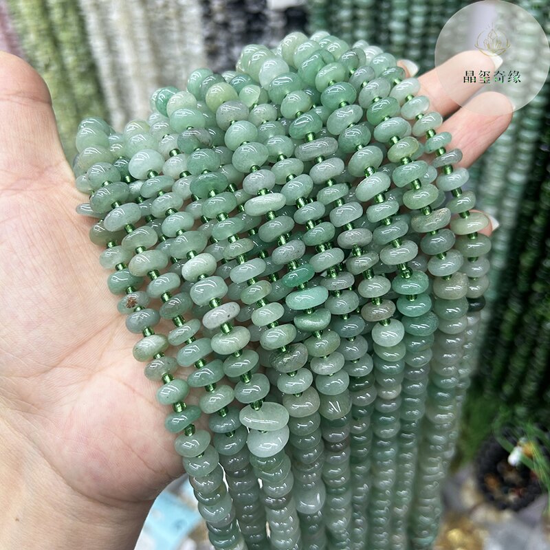 天然水晶老矿绿东陵玉扁片散珠半成品diy手链项链饰品配珠材料