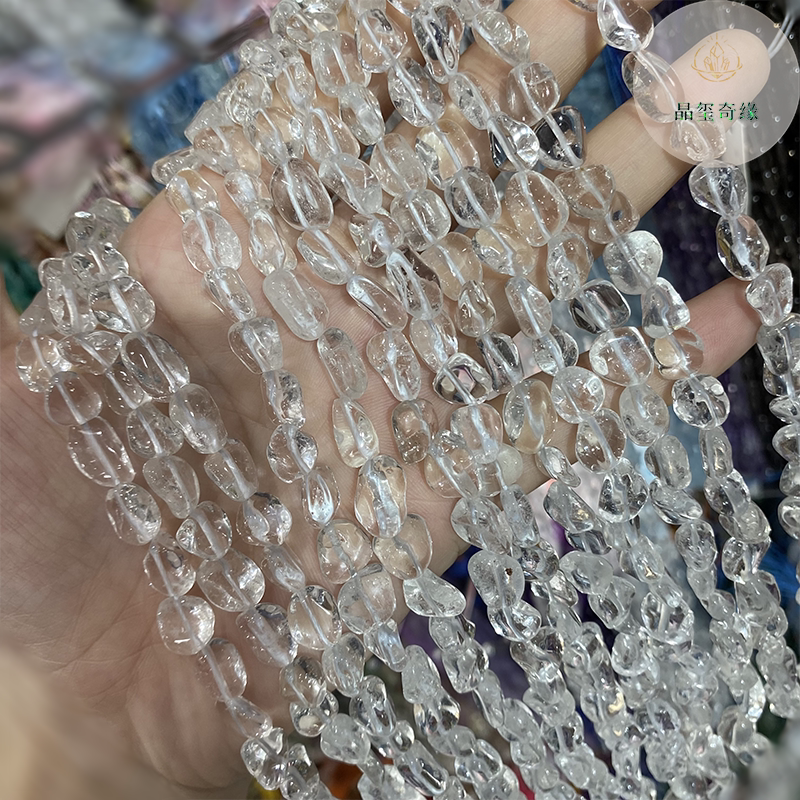 天然白水晶6-8mm随行不规则碎石半成品散珠diy手链项链配饰配件