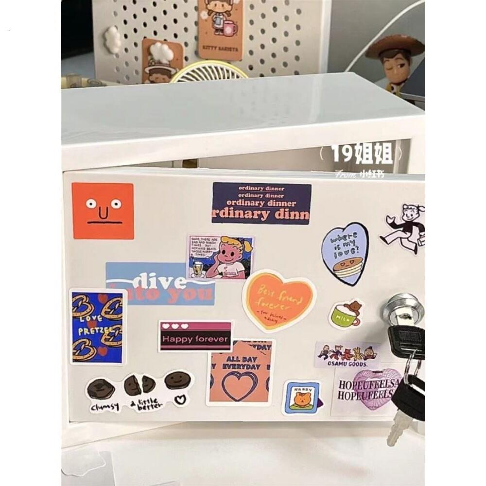 带锁的收纳箱桌面小物件收纳盒美式复古可爱大容量桌子杂物收渐