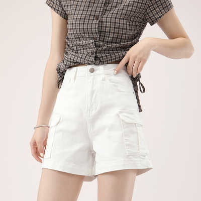 白色工装牛仔短裤女2026夏季新款高腰纯欲风辣妹丰胯热辣百搭裤子