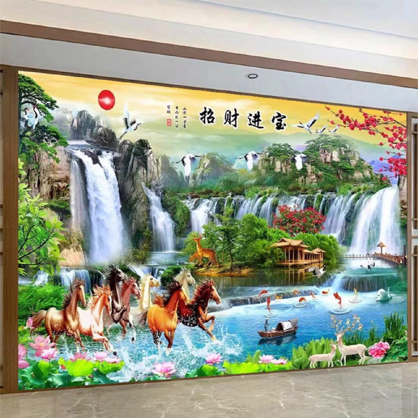 山水壁纸自粘装饰画背景墙客厅装饰壁画粘画沙发电视立体风景墙面