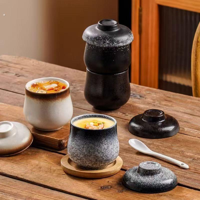 日式陶瓷一人食炖罐小炖盅带盖子套装蒸蛋碗鸡蛋羹专用炖碗