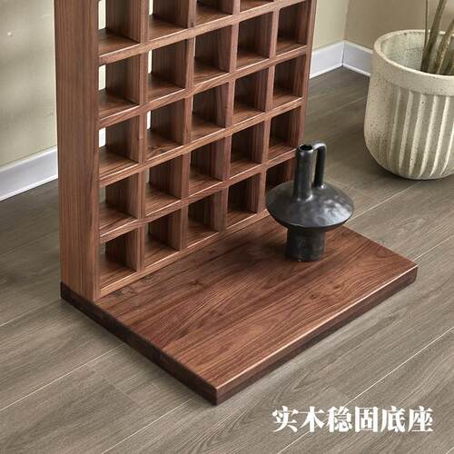 原木屏风定制黑胡桃实木移动客厅玄关镂空隔断简约新中式入户遮挡