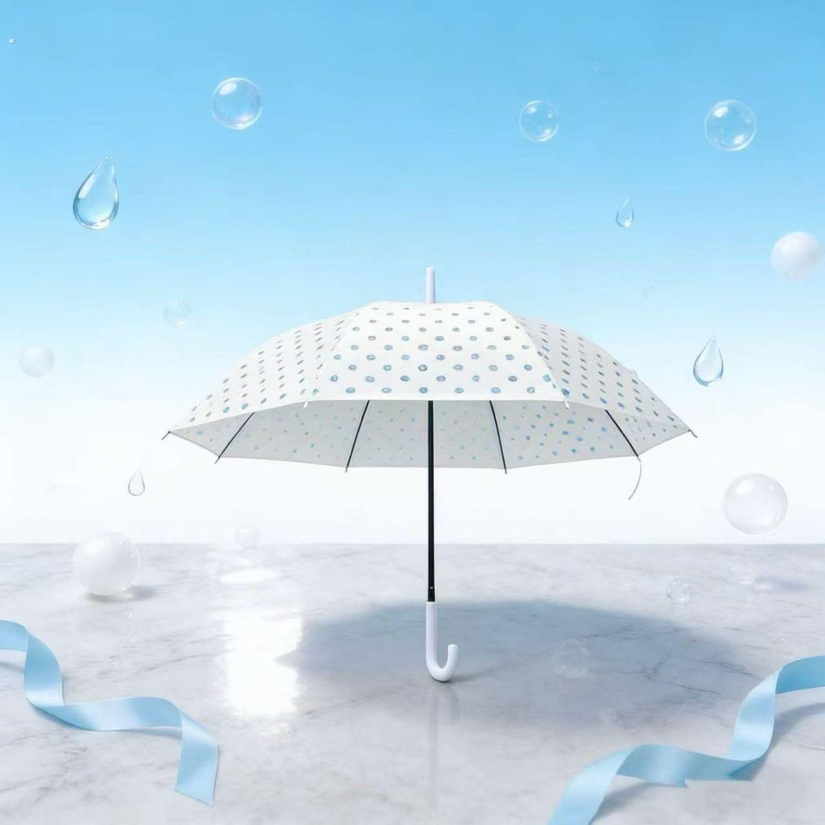 蓝色波点雨伞新款小清新环保圆波点塑料伞透明长柄不锈钢直杆伞