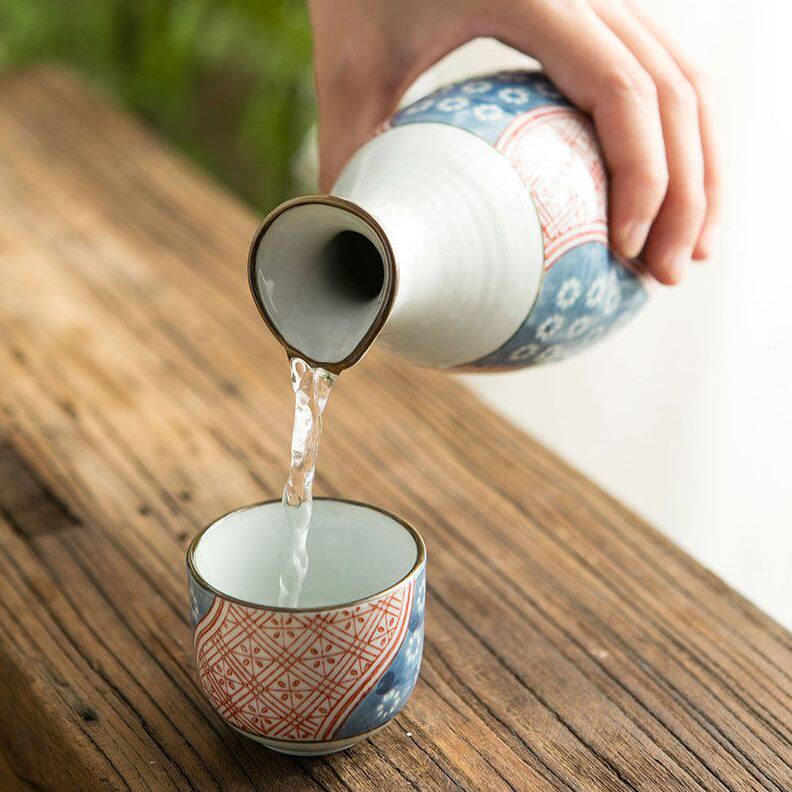 甄选温釉下彩酒具套装陶瓷酒壶日式清酒分酒器一壶四杯家用温酒壶