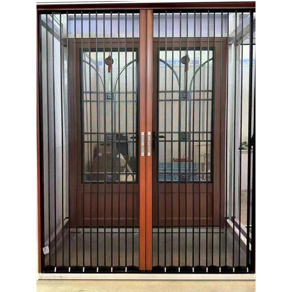 金刚网折叠纱门推拉防蚊防猫鼠纱窗门铝合金伸缩大门入户门免打孔