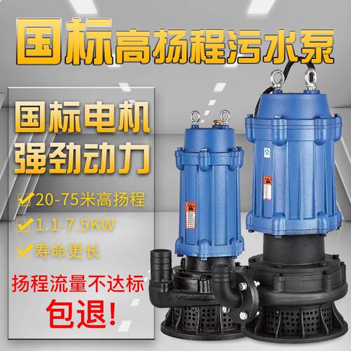 甄选2寸扬程污水泵工地潜水泵抽水机扬程农用灌溉泥浆排污水泵380
