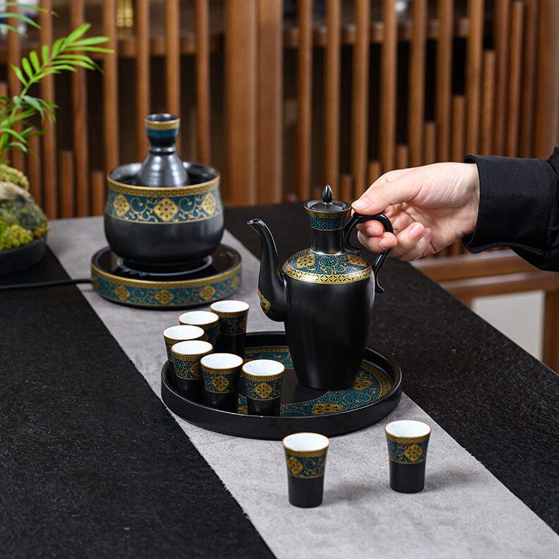 甄选陶瓷温酒器套装复古中式烫酒壶黄酒白酒杯加热暖酒器酒具档礼