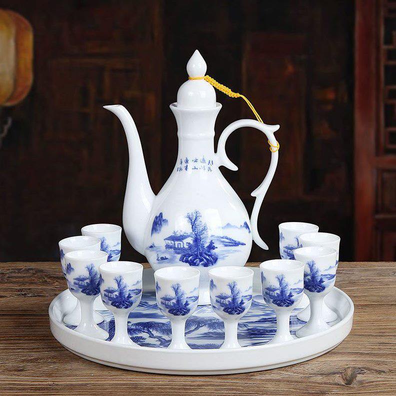 甄选仿古酒具套装白酒分酒器家用古酒壶一斤酒盅脚杯小酒杯一口杯