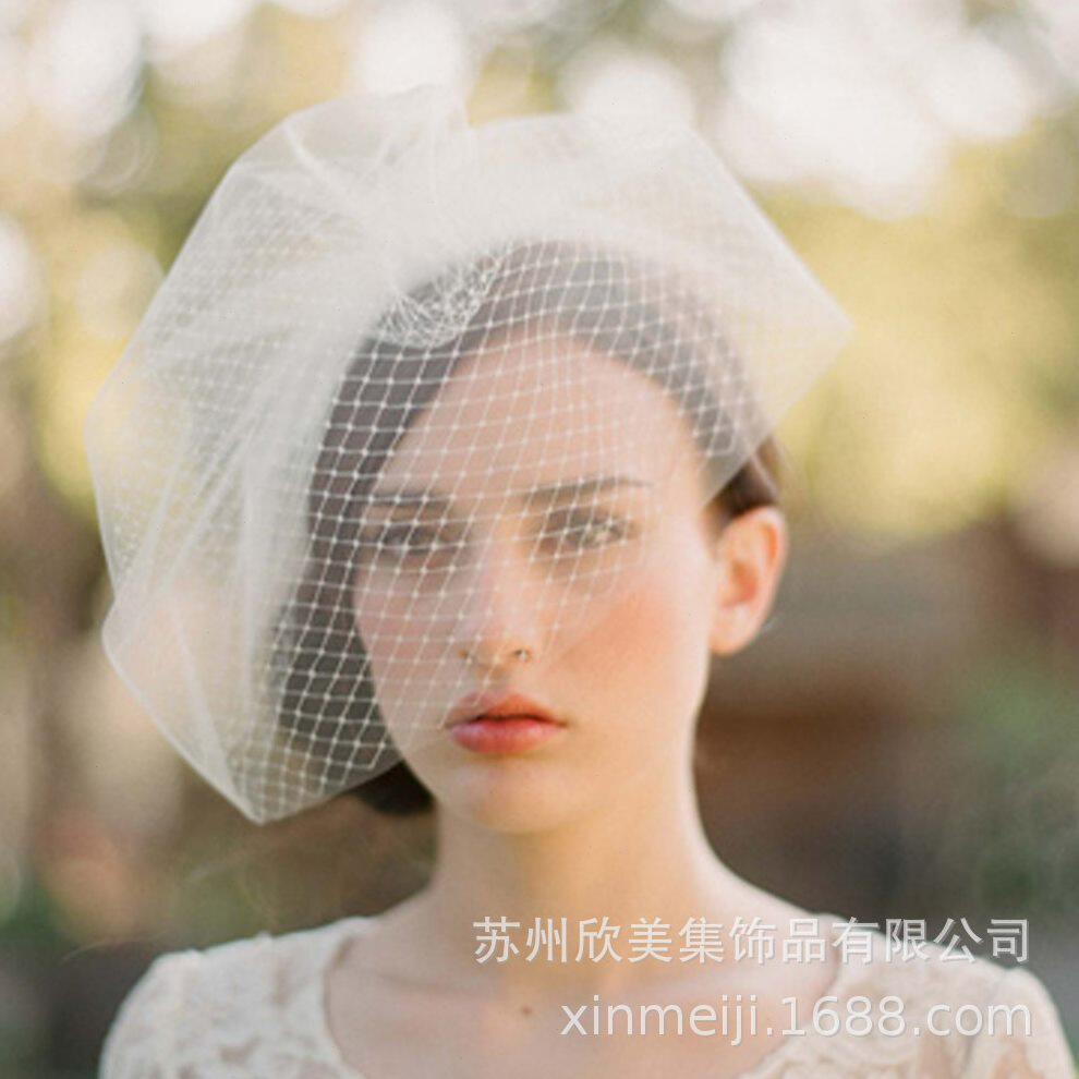 甄选V004双层新娘遮面纱 两种材质手缝发梳全包头新娘短头纱 婚纱