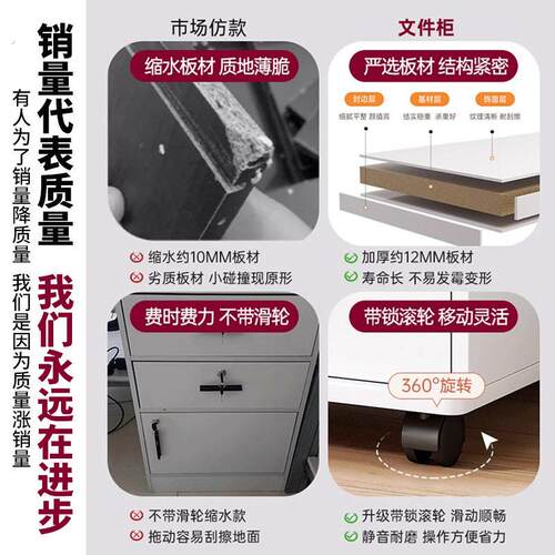 文件柜办公室木质带锁柜子可移动收纳柜抽屉柜员工桌下收纳柜矮柜