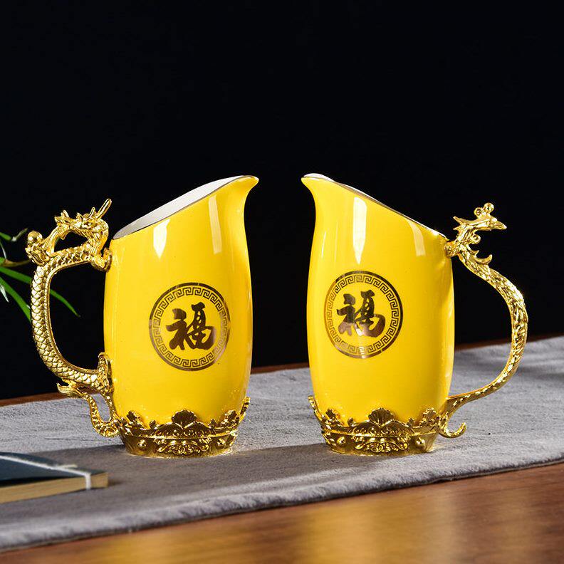 甄选龙凤双壶十二生肖兽首陶瓷酒具酒杯套装礼盒白酒分酒器商务礼