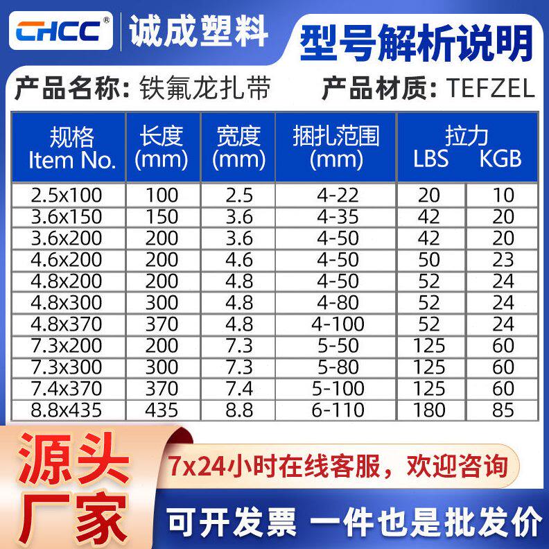 甄选现货自锁式铁氟龙蓝色扎带100条耐温扎带大量束线带2.5*100
