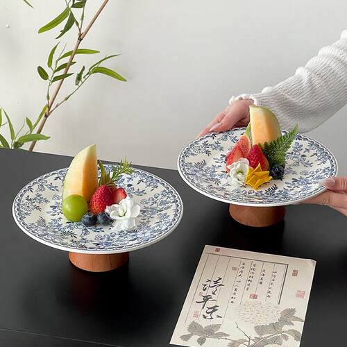 高颜值蛋糕托盘中式糕点盘下午茶甜品盘茶点盘高脚蛋糕展示盘果盘