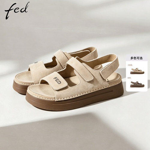 fed魔术贴厚底凉鞋勃肯后绊带女