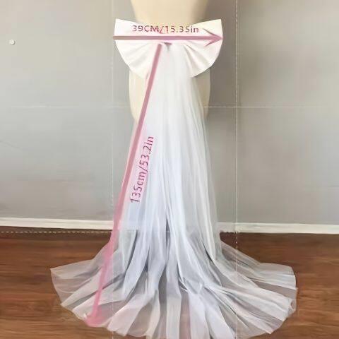 新娘礼服后背网纱装饰立体蝴蝶结飘带配饰走秀超大白色拖尾可拆卸