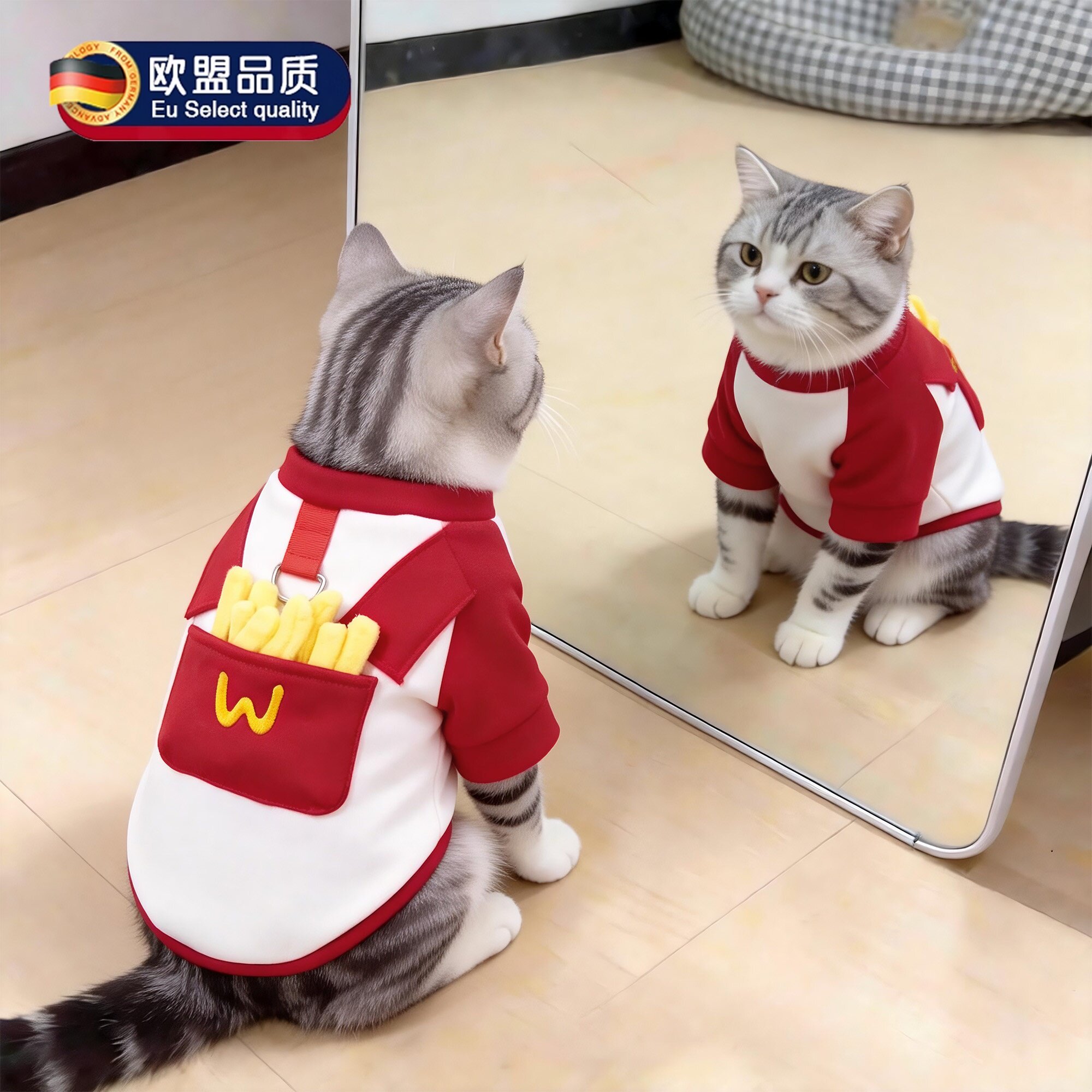 英国猫咪衣服冬装薯条造型服装可牵引保暖防掉毛中小型宠物秋冬款