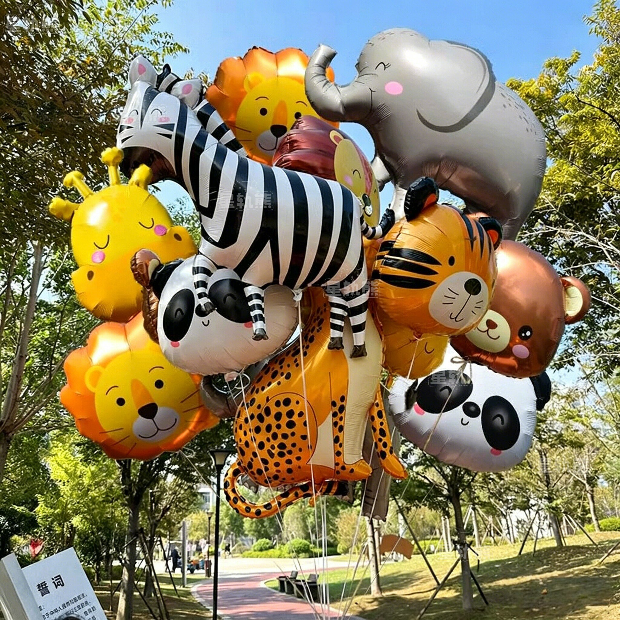 卡通动物飘空气球婴儿铝膜气球充氦气小月龄宝宝绑腿追视玩具小熊