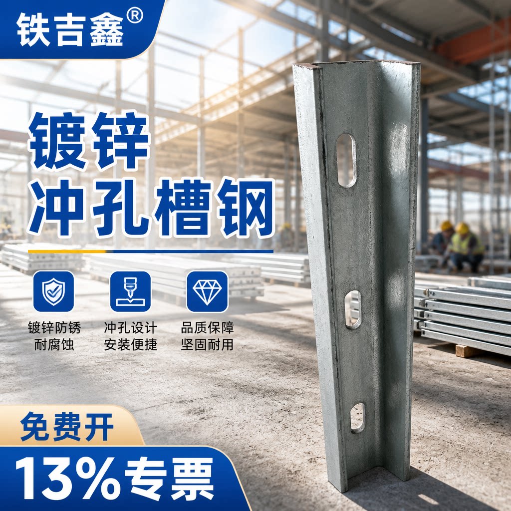 铁吉鑫热镀锌槽钢冲孔U型钢5#6.3#8#加厚承重带孔槽钢u型零切钢材