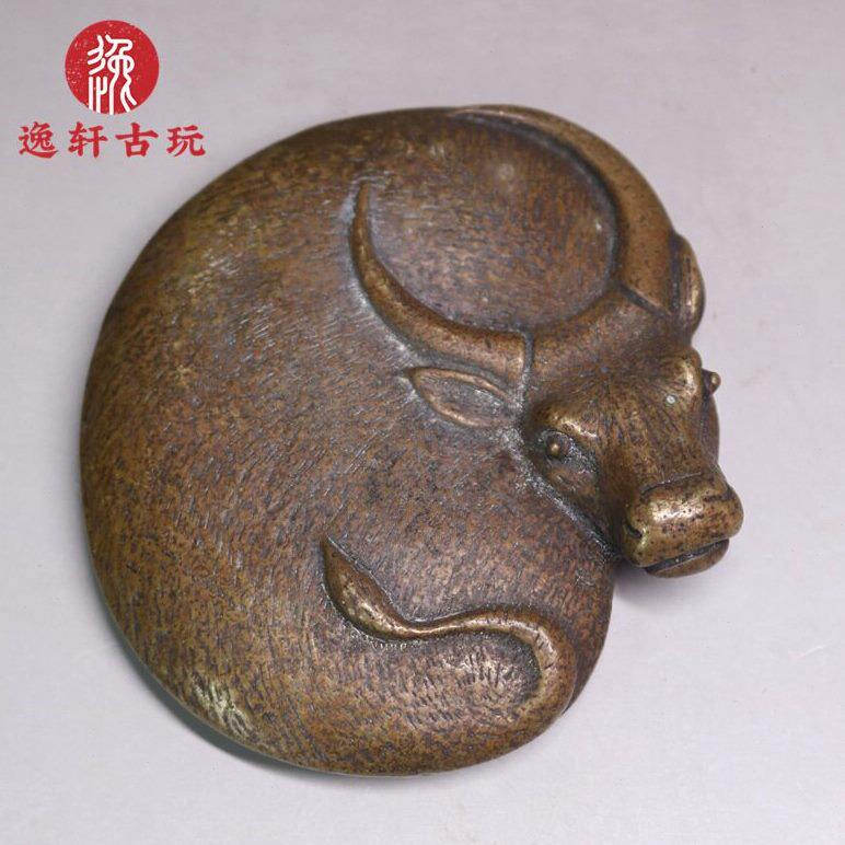 甄选实心纯铜生肖牛小摆件古玩铜件手把件铜牛卧牛铜水牛镇纸黄铜