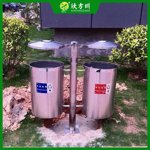 户外圆柱形不锈钢双分类垃圾桶环卫清洁果皮箱市政景区厂家
