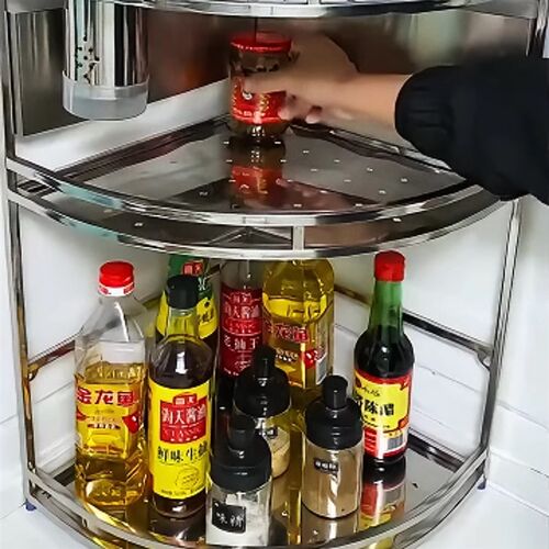 厨房转角置物架不锈钢拐角三角架调味香料品收纳刀架壁挂落地家用