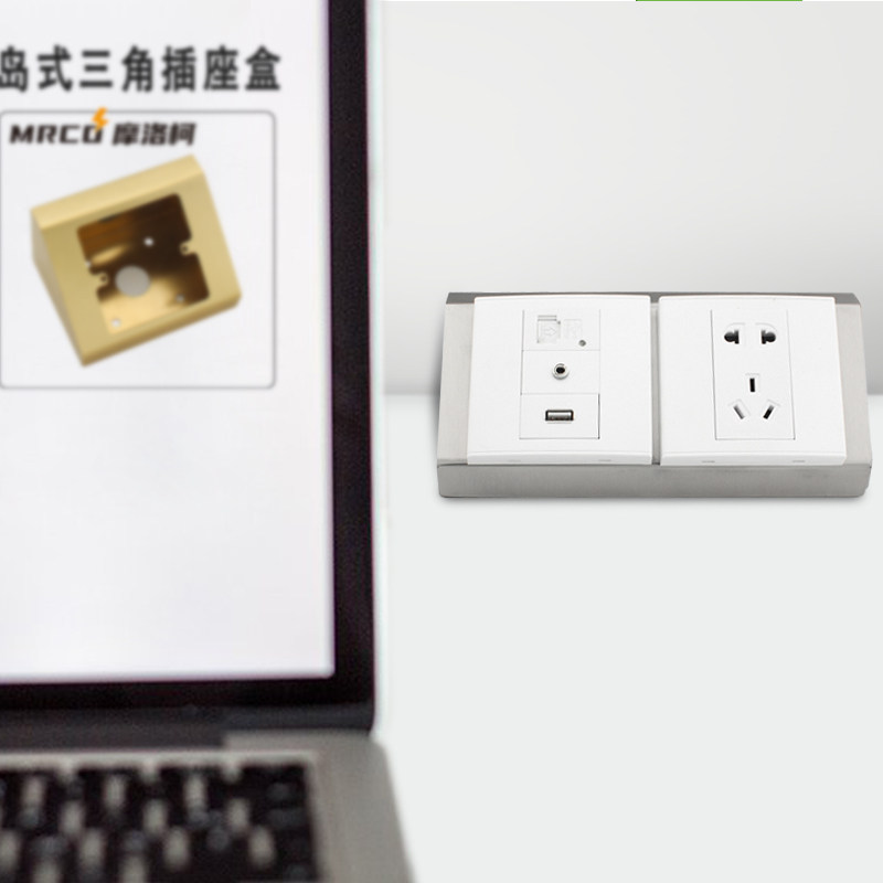 实验室岛式插座盒办公桌面台面86型明装三角形斜面接线盒不锈钢图片