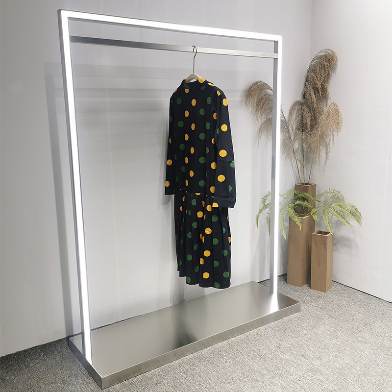 服装店展示架落地式不锈钢高档网红带灯中岛侧挂女装店货架陈列架
