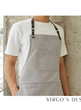 米白卡其蓝灰色帆布围裙咖啡美发甲师工作服餐厅花艺手工logo定制