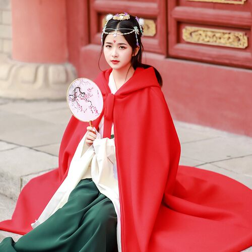 汉服女中式古代斗篷中国风古装加绒加厚秋冬季毛呢外套中长款披风