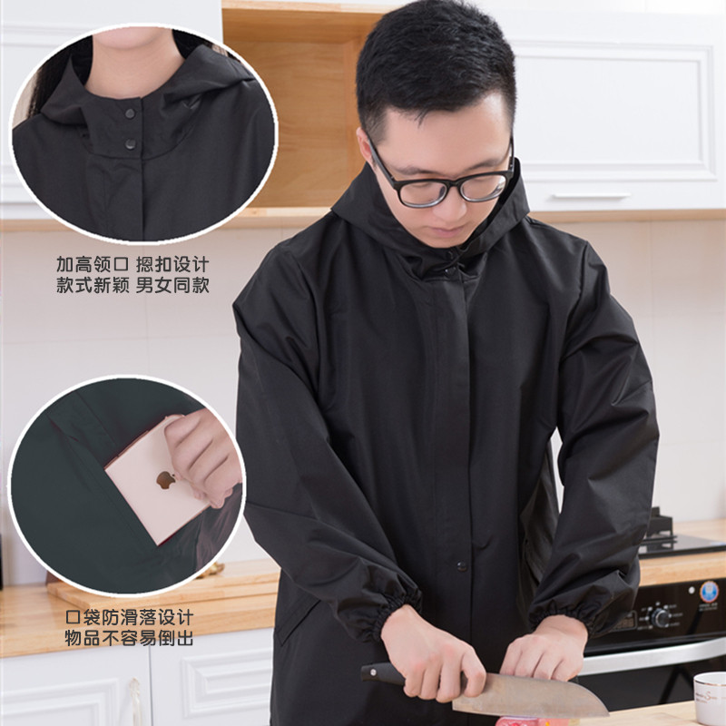 时尚拉链成人罩衣女长袖防泼水厨房餐饮围裙男正穿工作服印字定制