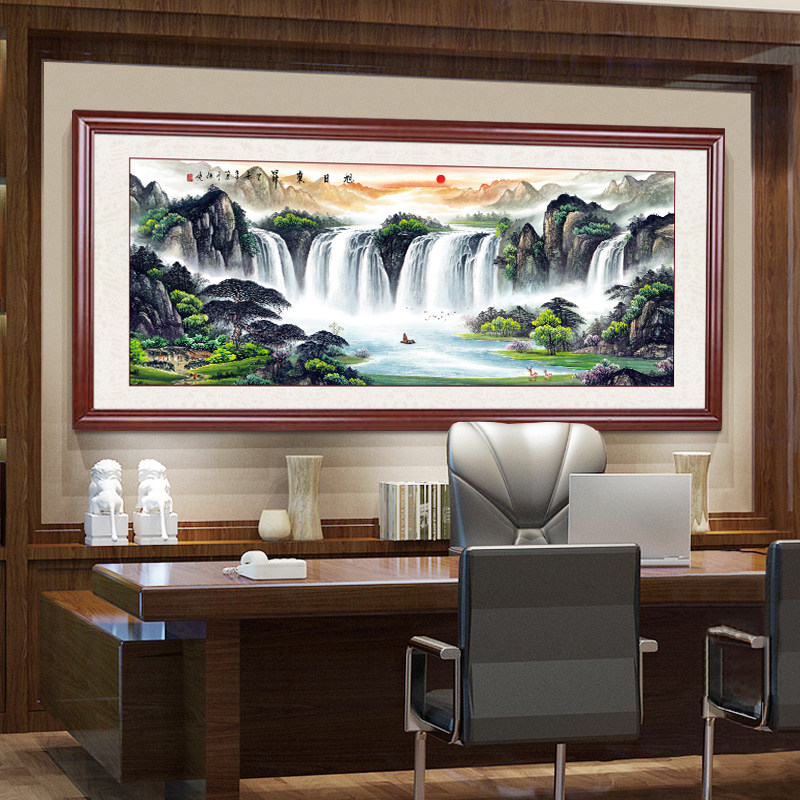 山水画风景靠山图客厅挂画招财国画背景墙鸿运当头办公室装饰壁画