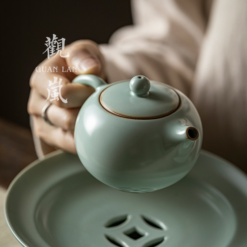 天青汝窑茶壶汝瓷可养家用泡茶壶陶瓷手工单壶西施壶功夫茶具大号