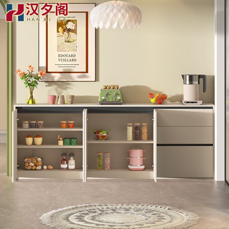 奶油风餐边柜茶水柜窄型厨房微波炉储物柜家用矮餐柜过道柜走廊柜