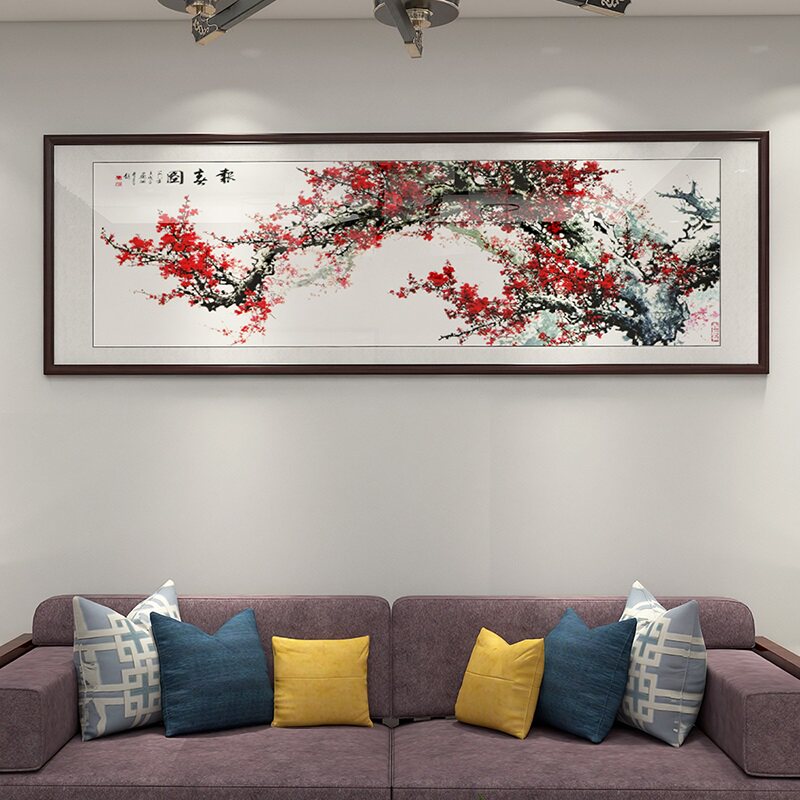报春图梅花水墨中式装饰画 划客厅沙发背景壁画 划横幅挂画 划饭