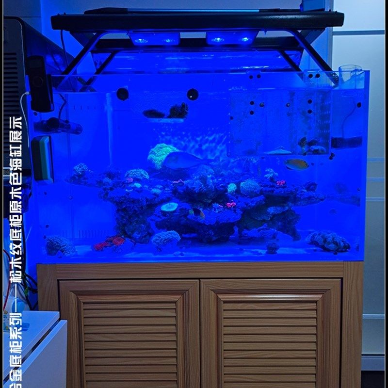 光远 金晶超白玻璃缸 海缸 海水套缸 海水珊瑚缸原木色铝合金底柜