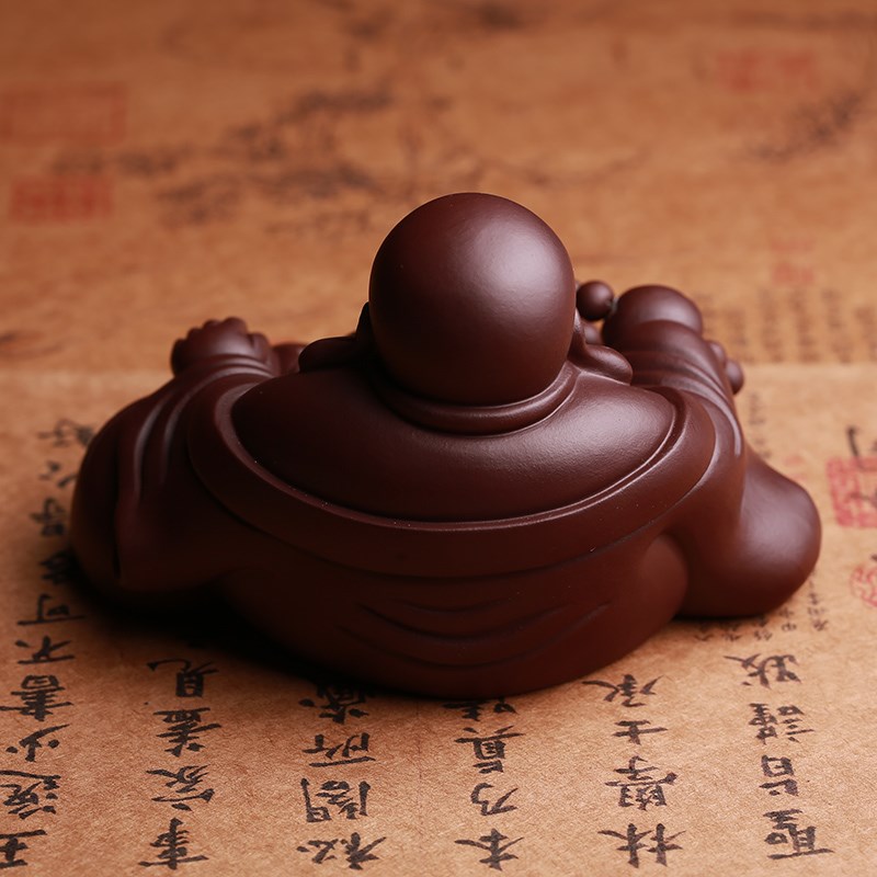 宜兴原矿紫砂茶宠大肚弥勒佛摆件名家全手工笑佛罗汉雕塑茶玩可养