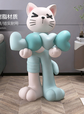 大型落地猫咪摆件客厅家居装饰品电视柜沙发旁雕塑结婚礼物送新人