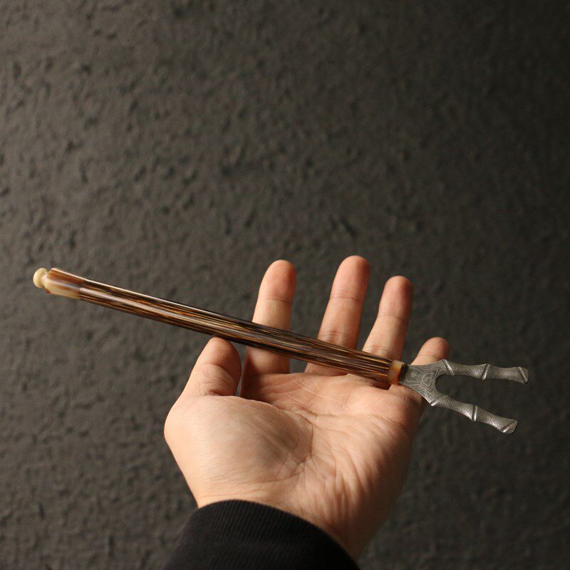 精品纯手工制作天然金丝竹手柄大马士革壶叉起壶器茶具茶道零配件