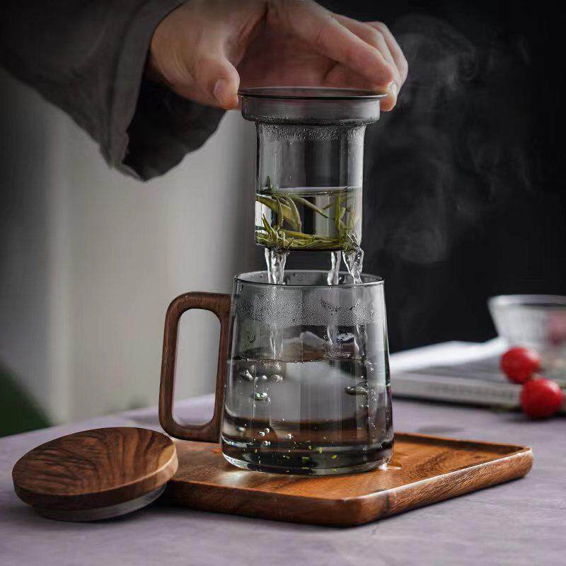 茶水分离泡茶杯个人专用玻璃杯带把手办公室杯子带茶漏男士茶道杯